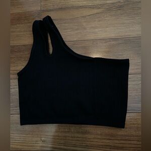 Black Aerie Ribbed One-Shoulder Bralette